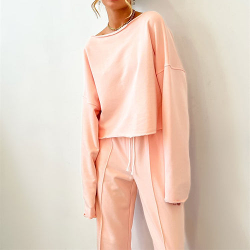 Damen lässiges Cropped Sweatshirt und weit geschnittene Sporthose Set R&B