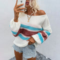 Damen lässiger Strickpullover mit weitem Ausschnitt und einzigartigem Streifenmuster