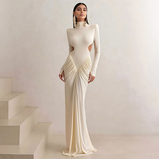 Damen Elegantes Maxikleid mit tiefem Rückenausschnitt und raffinierten Drapierungen R&B