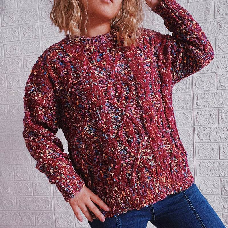 Damen grob gestrickter Pullover mit bunten Akzenten und lässigem Schnitt R&B