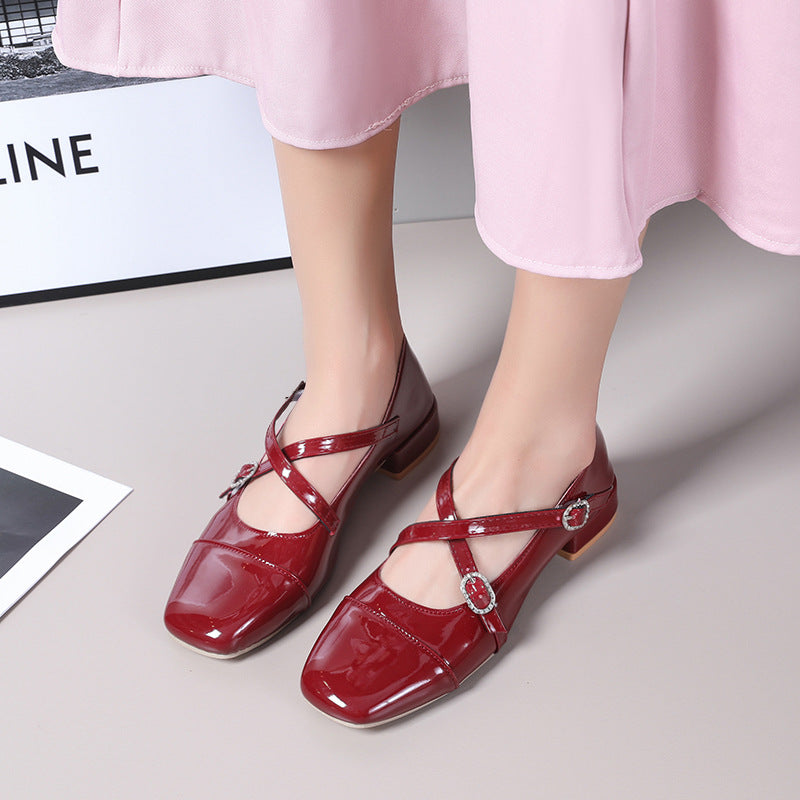 Damen Elegante Flachschuhe mit schimmerndem Obermaterial und verstellbaren Riemen R&B