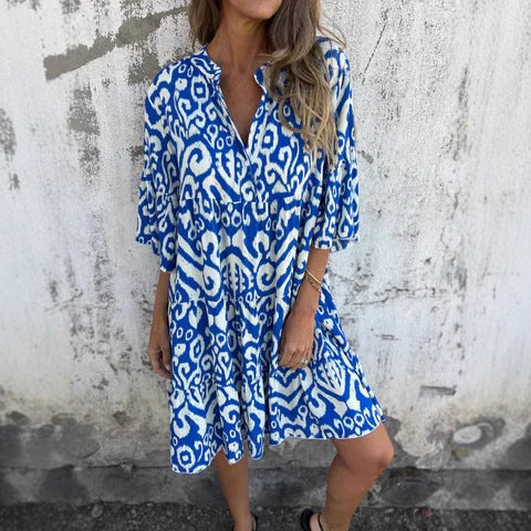 Damen lässiges Strandkleid mit lockerer Passform und schickem Druck R&B