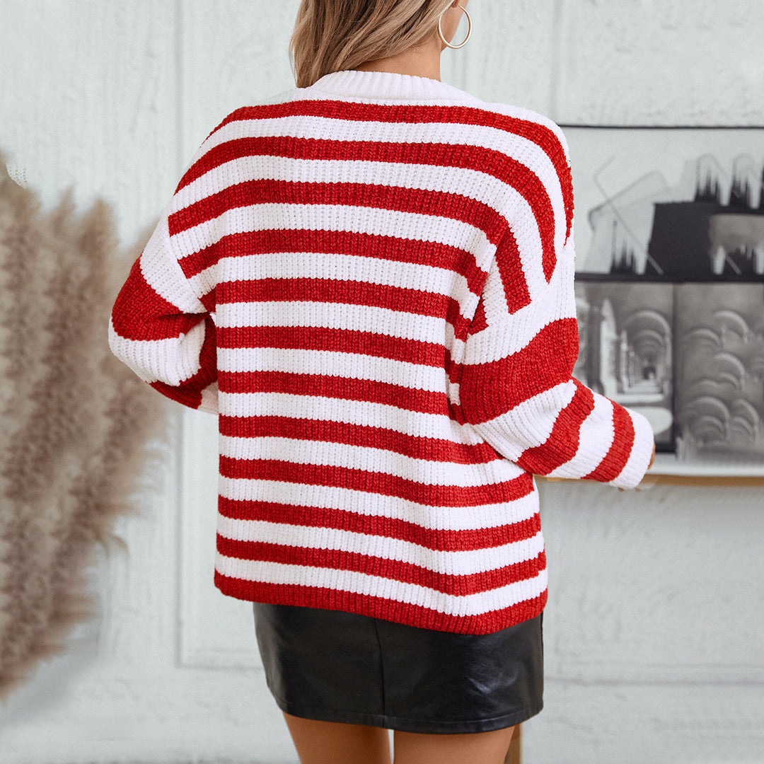 Damen lässiger Streifenpullover mit weichem Strukturstrick R&B