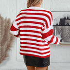 Damen lässiger Streifenpullover mit weichem Strukturstrick