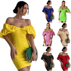 Damen Off-Shoulder Minikleid mit voluminösen Ärmeln R&B