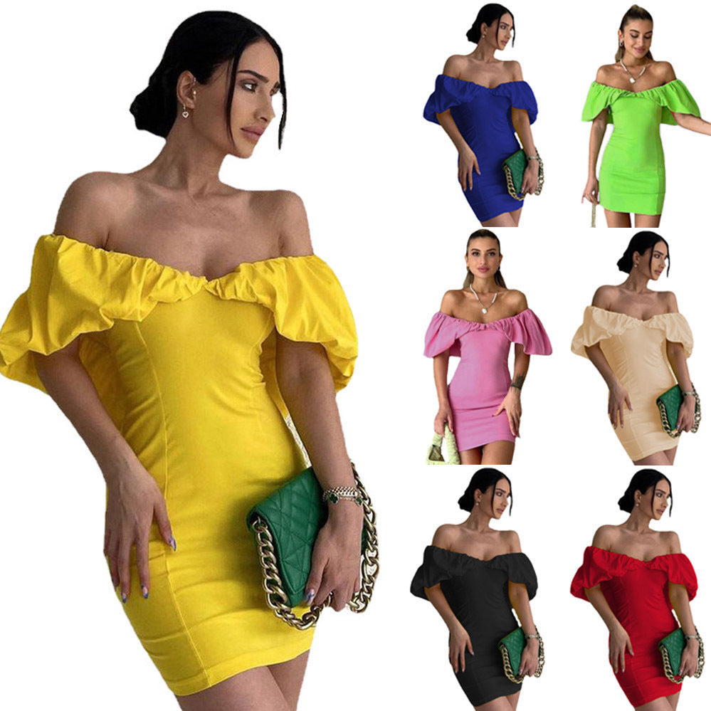 Damen Off-Shoulder Minikleid mit voluminösen Ärmeln R&B