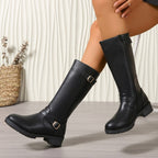 Damen modische Longboots mit eleganter Schnalle und robustem Profilsohle R&B
