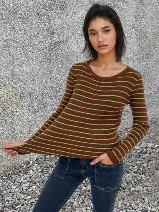 Damen Langarmshirt mit feinen Streifen und weitem Schnitt R&B