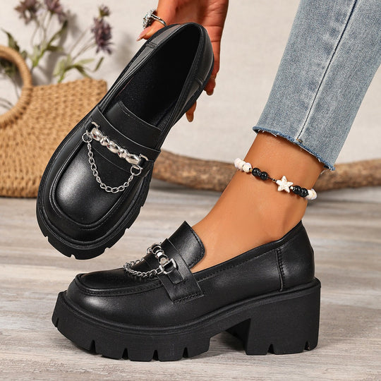 Damen elegante Chunky Loafer-Schuhe mit modischem Kettenakzent R&B