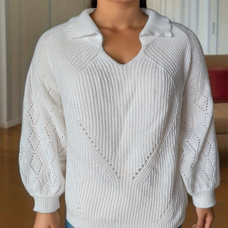 Damen Strickpullover mit V-Ausschnitt und Ballonärmeln R&B