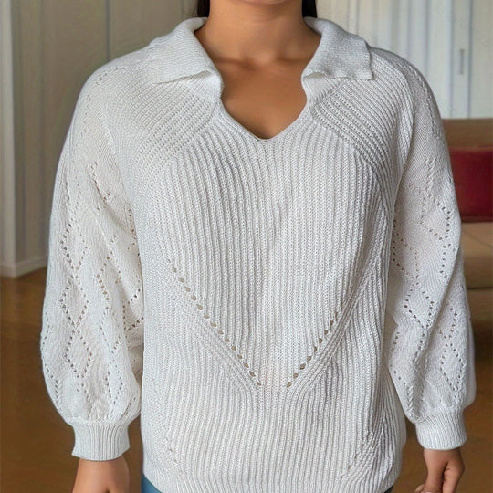 Damen Strickpullover mit V-Ausschnitt und Ballonärmeln R&B
