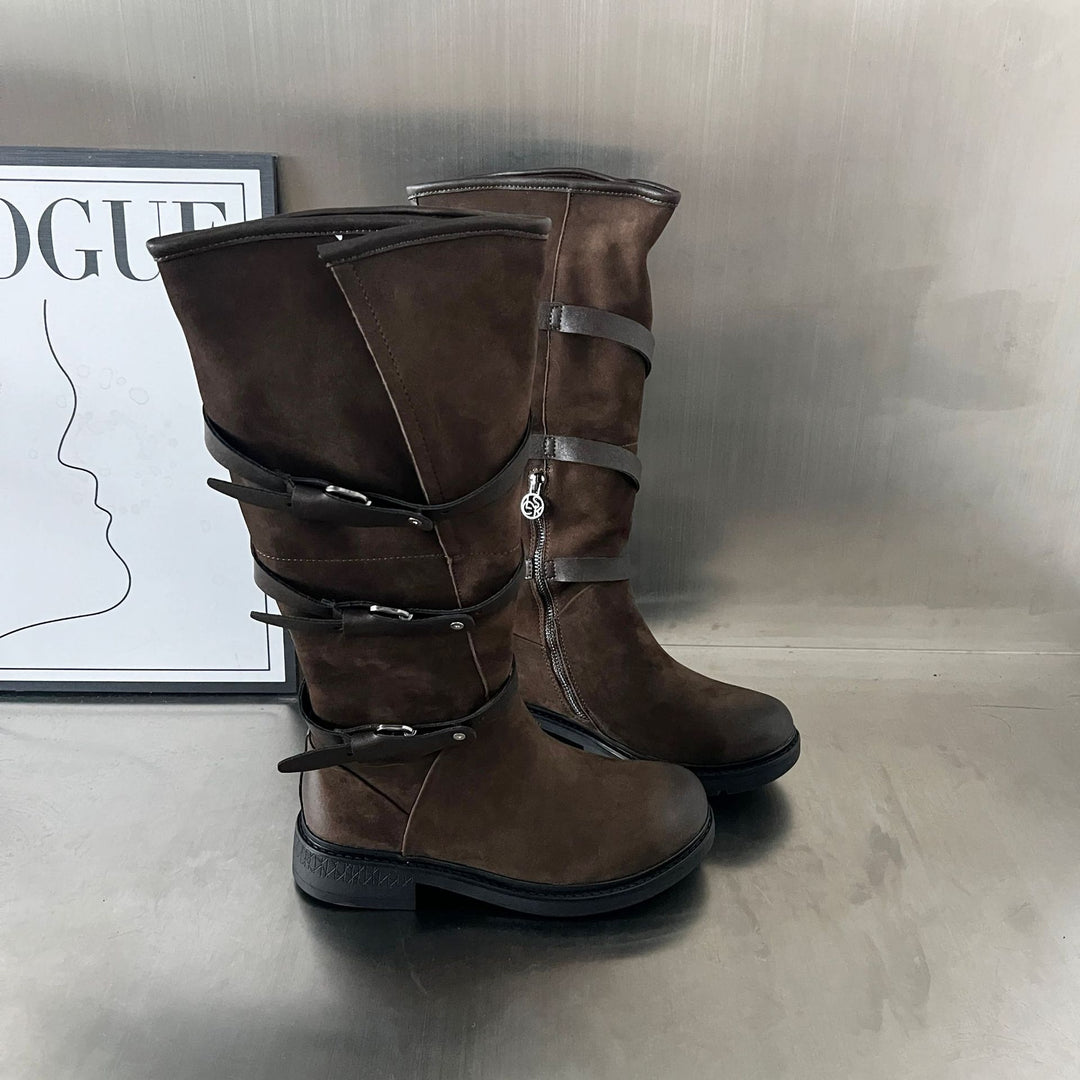 Damen Modische Stiefel mit praktischem Reißverschluss und eleganten Riemen R&B