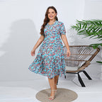 Damen Midikleid mit floralen Rüschendetails und elastischem Taillenbund R&B
