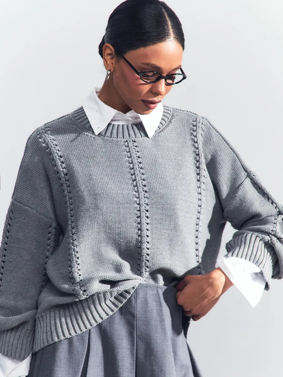 Damen Modischer Strickpullover mit Lochmuster R&B