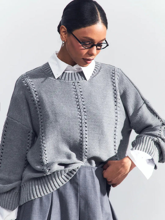 Damen Modischer Strickpullover mit Lochmuster R&B