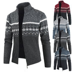 Herren Strickjacke mit Wintermuster und hohem Stehkragen R&B