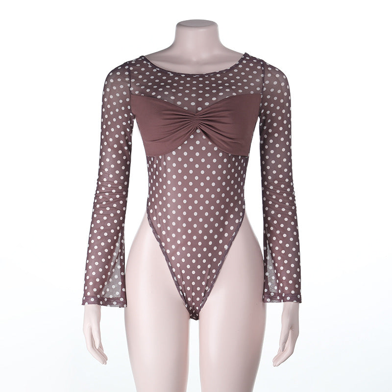Damen Modisches Body mit langem Arm und Tupfenmuster R&B