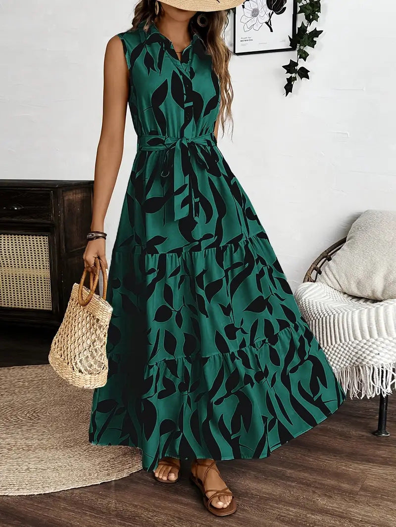 Damen Maxikleid mit Blätterdruck R&B