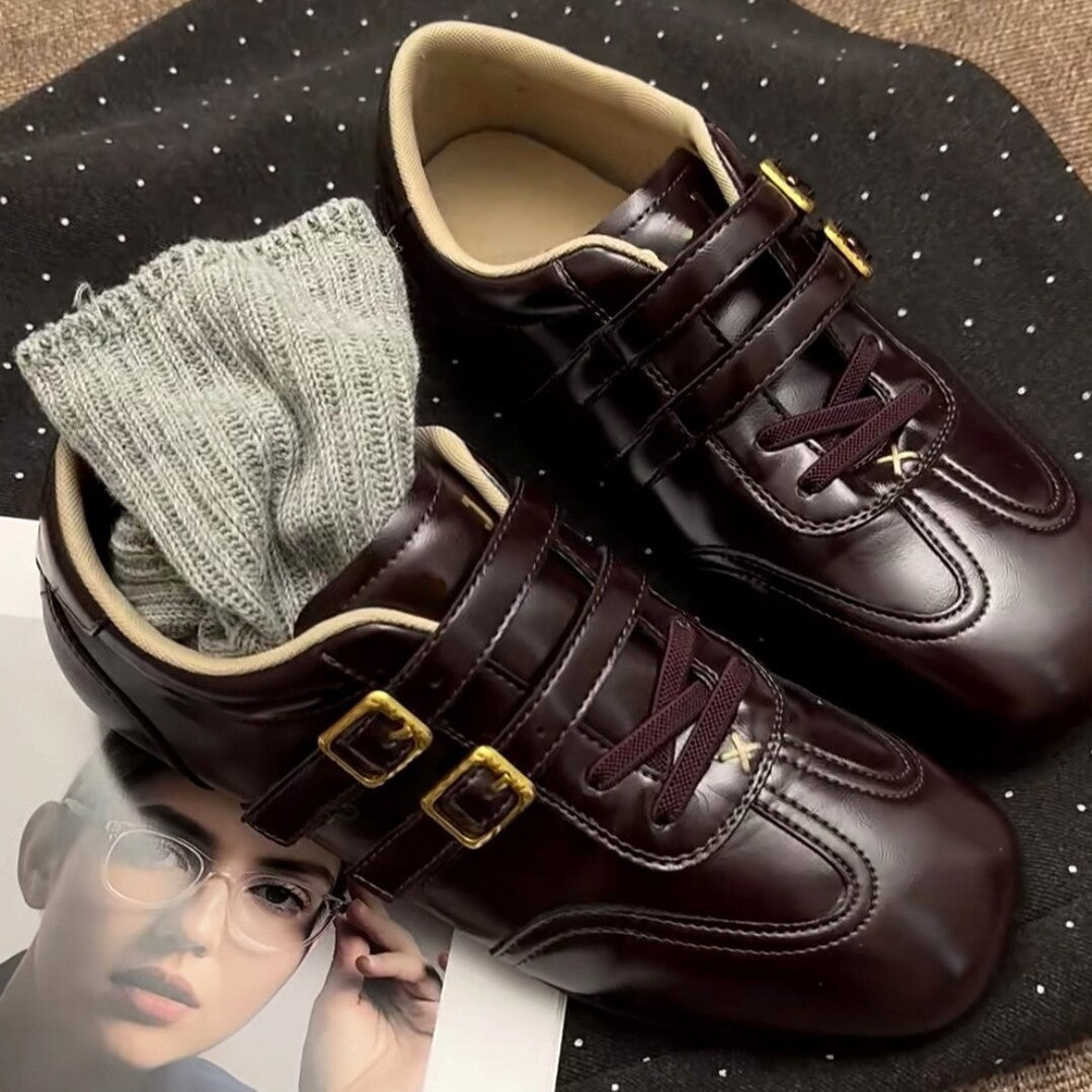 Damen elegante Mokassins mit doppeltem Schnallenverschluss R&B