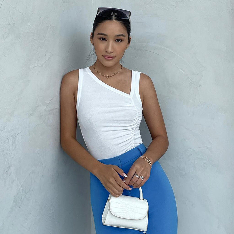 Damen Figurumspielendes Tanktop mit asymmetrischem Ausschnitt und Raffung R&B