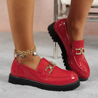 Damen Loafer mit glänzender Oberfläche und modischem Schnallenakzent R&B