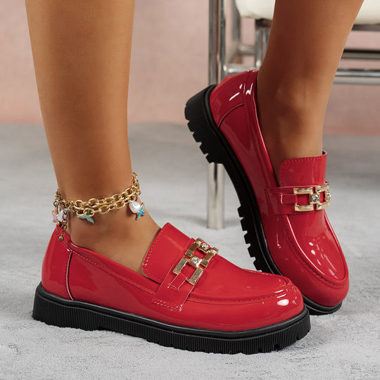 Damen Loafer mit glänzender Oberfläche und modischem Schnallenakzent R&B