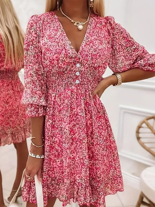 Damen Verspieltes und elegantes Minikleid mit tiefem V-Ausschnitt und Rüschendetails R&B
