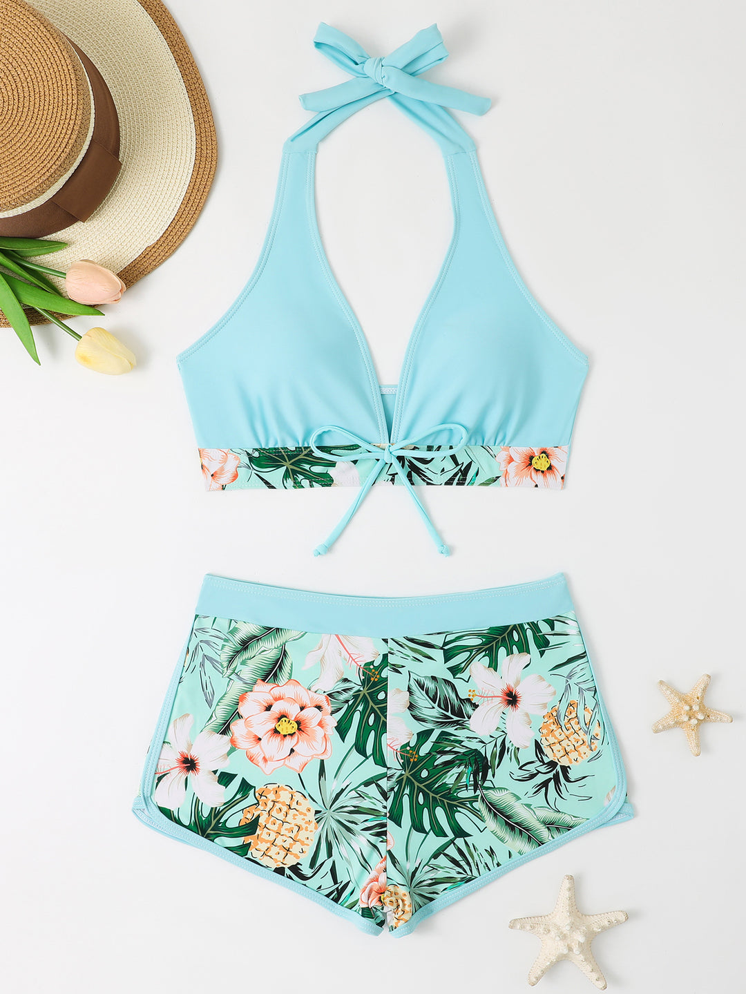 Damen Bikini-Set mit floralem Muster und herausnehmbarem Push-Up-BH R&B