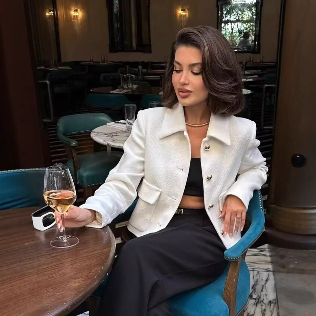 Damen cropped Blazerjacke mit dekorativen Knöpfen und praktischen Taschen R&B