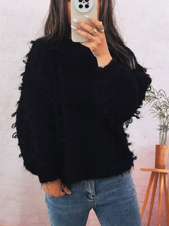 Damen lässiger Oversized-Pullover aus strukturiertem Material mit einzigartigem Design R&B