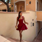Damen Kurzärmeliges Kleid mit weitem Rock R&B