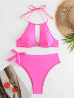Damen Triangel-Bikini mit hohem Bund und modischem Knopfverschluss R&B