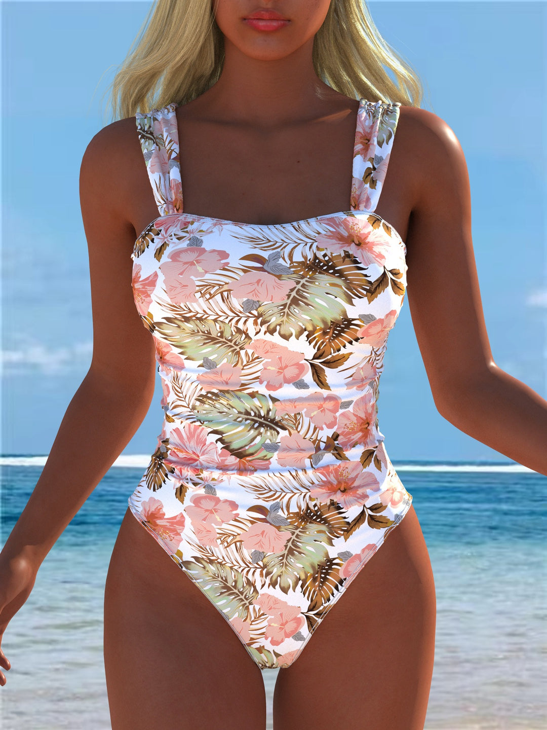 Damen Einteiler Badeanzug mit elegantem floralem Design und figurformendem Schnitt R&B