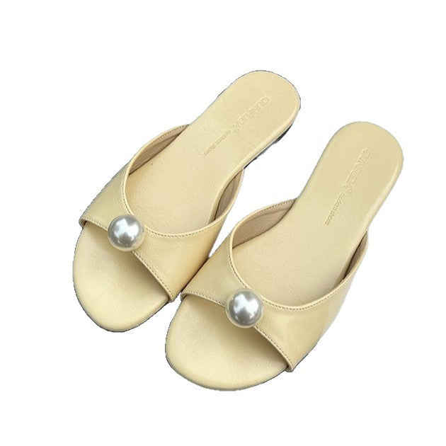 Damen elegante Mules mit Perlenakzent R&B