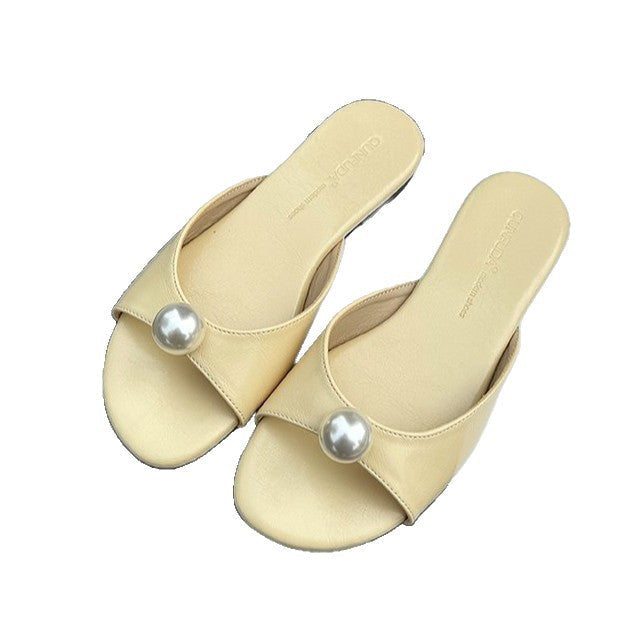 Damen elegante Mules mit Perlenakzent