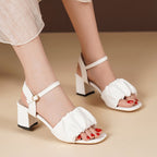Damen Sandalen mit Rüschen und Blockabsatz R&B