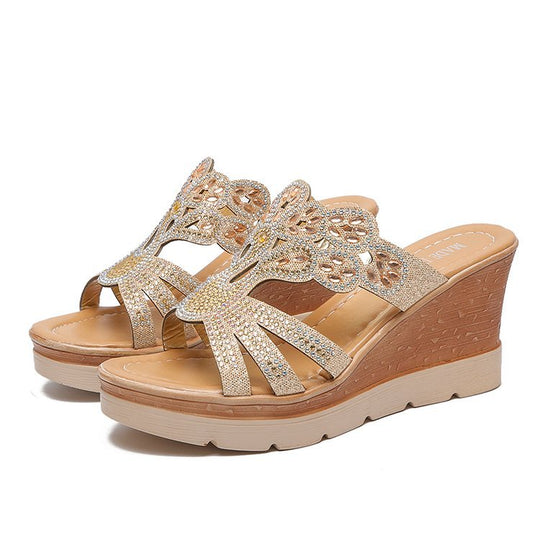 Damen Wedgesandalen mit filigranem Blumendesign R&B