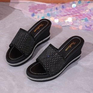 Damen glamouröse Wedge-Pantoletten mit funkelnden Strass-Applikationen R&B