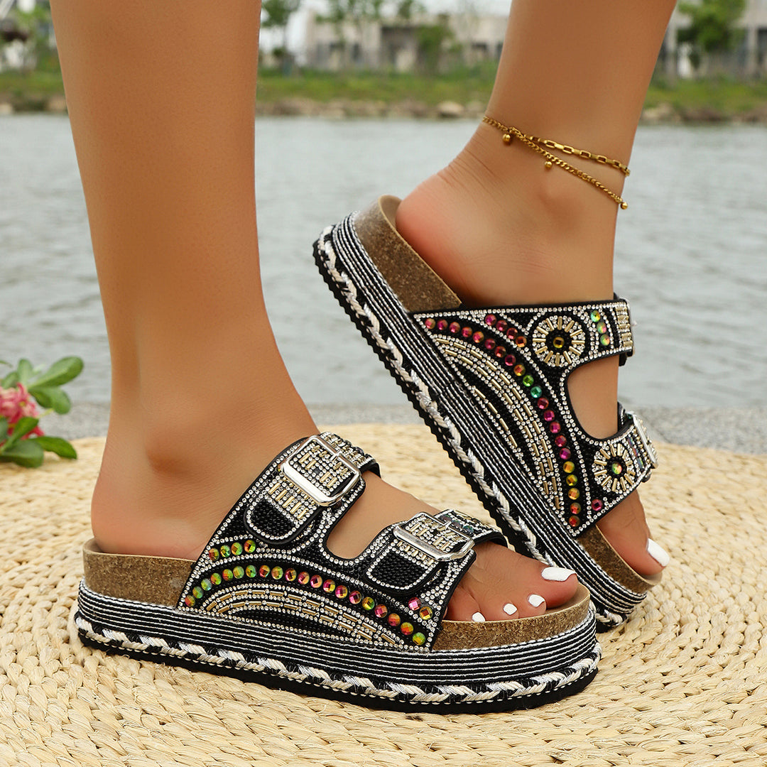 Damen Geschlossene Riemchensandalen mit eleganter Kristallverzierung R&B
