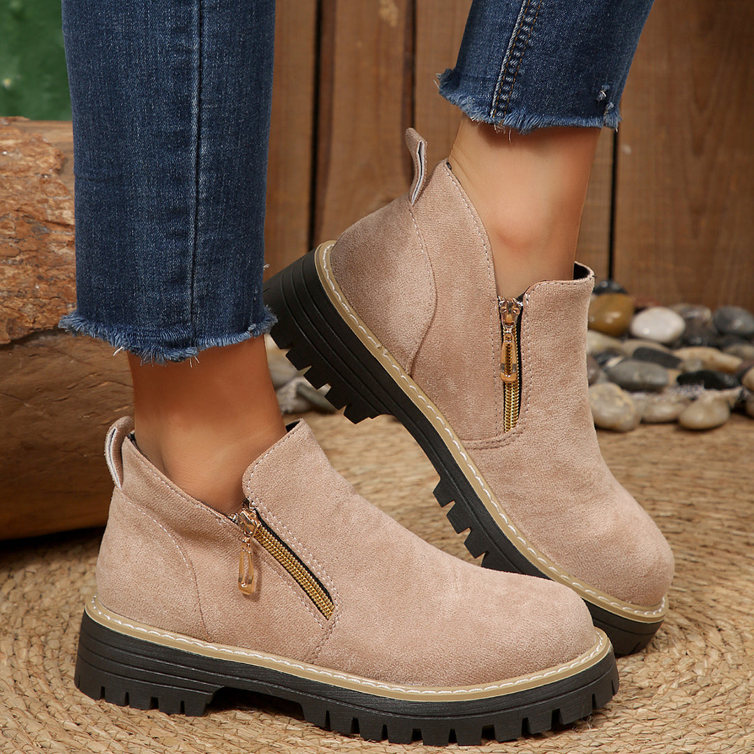 Damen modische Ankle-Stiefeletten mit seitlichem Reißverschluss und rutschfester Sohle R&B