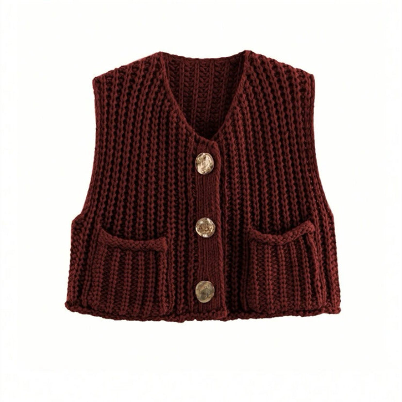 Damen Strickweste mit knopfverzierter Front und Taschen R&B