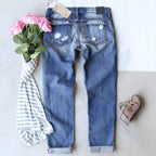 Damen Ripped Jeans mit modischen Patches und lässigem Schnitt R&B