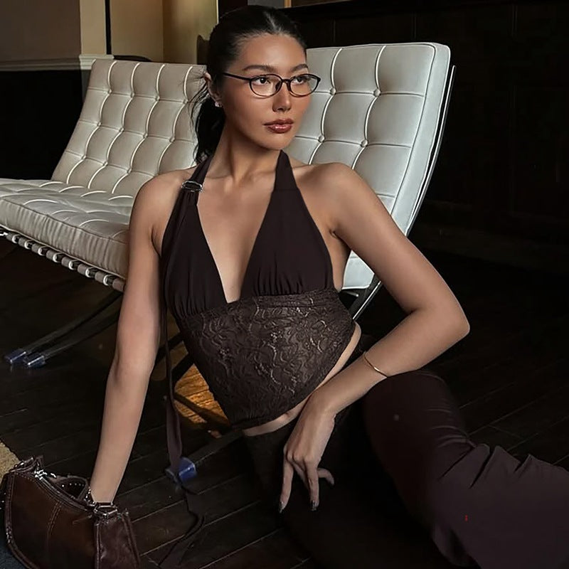 Damen Halterneck-Spitzenoberteil R&B