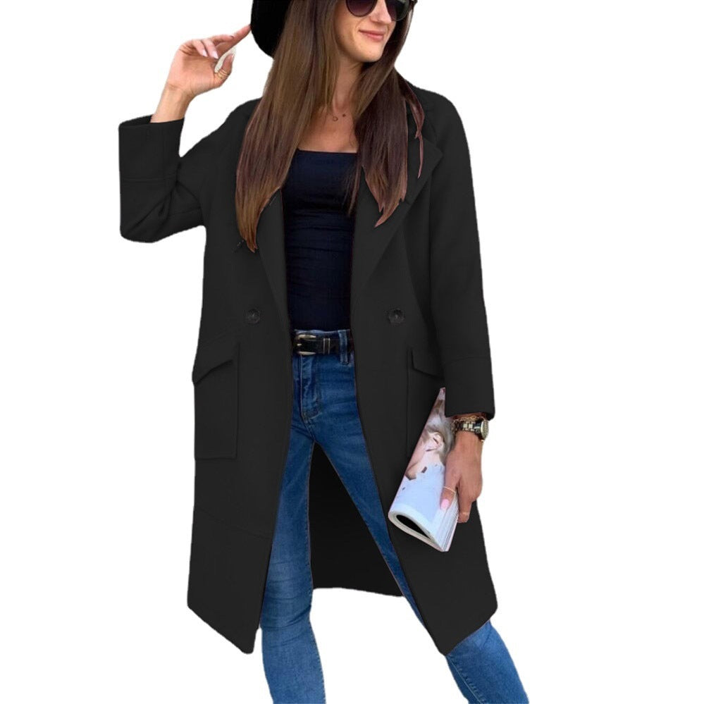 Damen elegante Trenchcoat mit praktischen Taschen und modernen Knopfdetails R&B