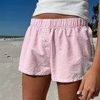 Damen bequeme Baumwollshorts mit Knopfdetails R&B