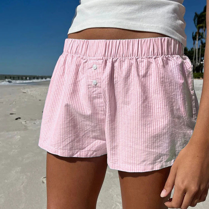 Damen bequeme Baumwollshorts mit Knopfdetails R&B