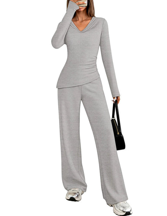 Damen Elegantes Freizeit-Set mit figurschmeichelndem Oberteil und weit geschnittenen Hosen R&B