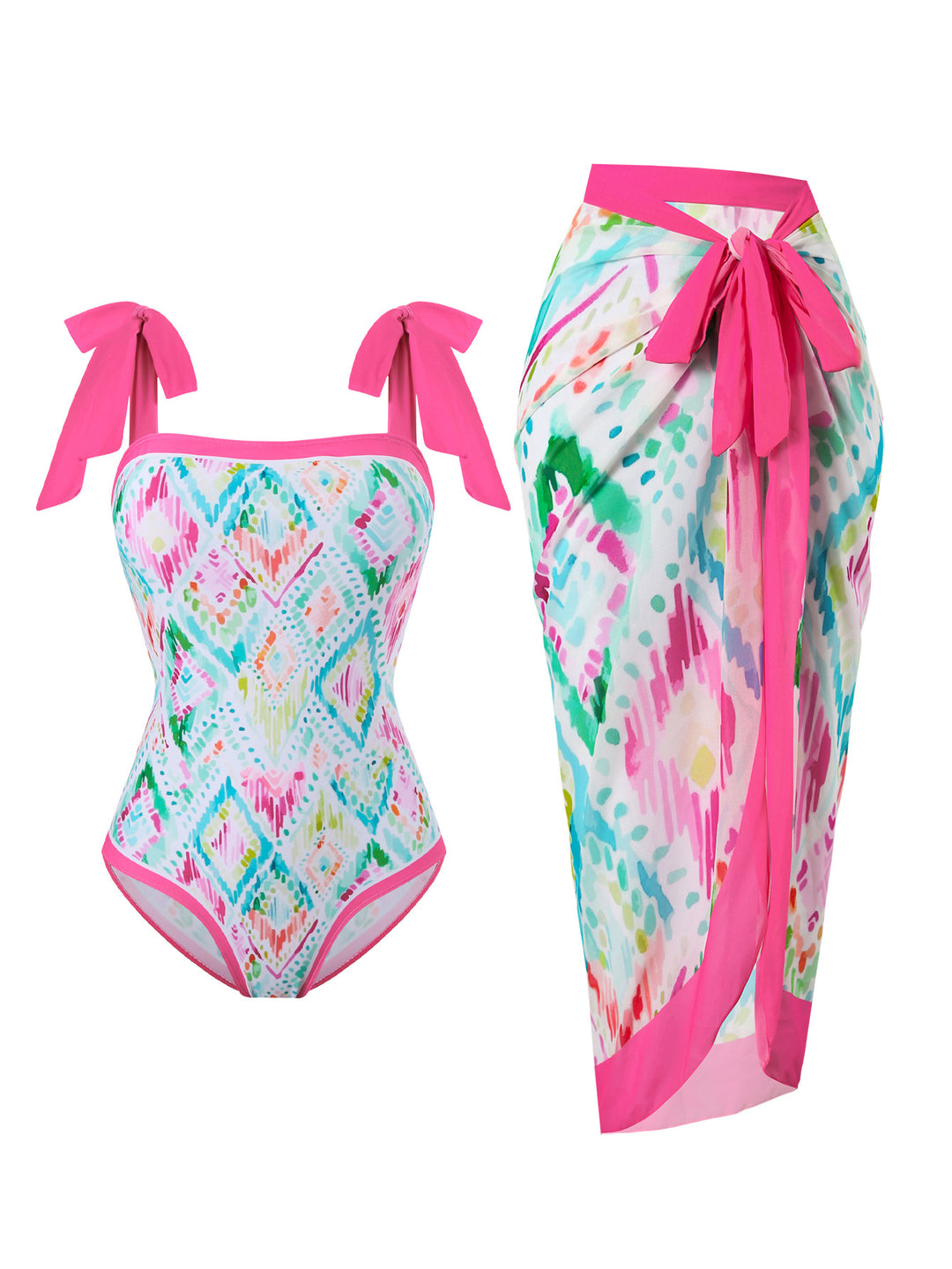 Damen Badeanzug mit floralem Design und transparentem Wickelrock R&B