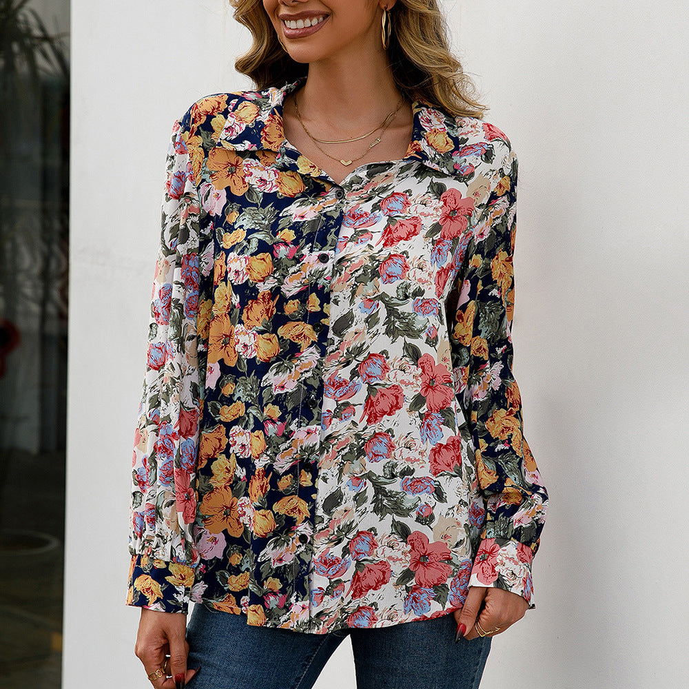 Damen elegante Bluse mit floralem Design und Knopfdetails R&B