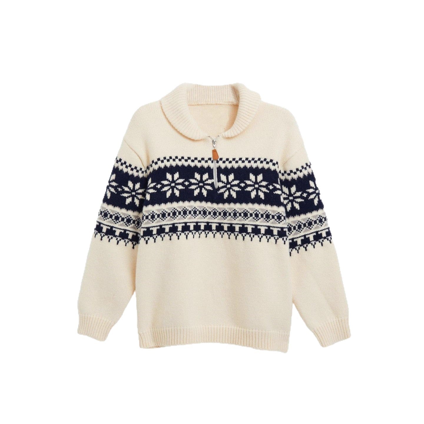 Damen gestrickter Pullover mit Halskragen und Modischem Norweger-Muster R&B